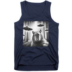 Funny Graphic Novelty Capybara Selfie With Ufo Weird Silly Tank Top