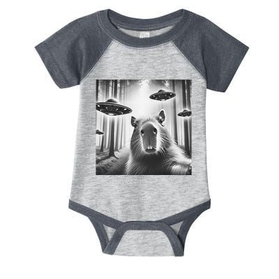 Funny Graphic Novelty Capybara Selfie With Ufo Weird Silly Infant Baby Jersey Bodysuit