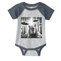 Funny Graphic Novelty Capybara Selfie With Ufo Weird Silly Infant Baby Jersey Bodysuit