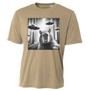 Funny Graphic Novelty Capybara Selfie With Ufo Weird Silly Cooling Performance Crew T-Shirt