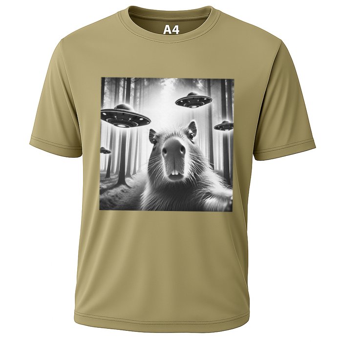Funny Graphic Novelty Capybara Selfie With Ufo Weird Silly Performance Shirt