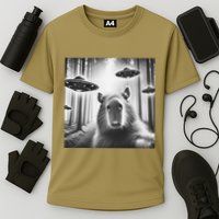 Funny Graphic Novelty Capybara Selfie With Ufo Weird Silly Performance Shirt