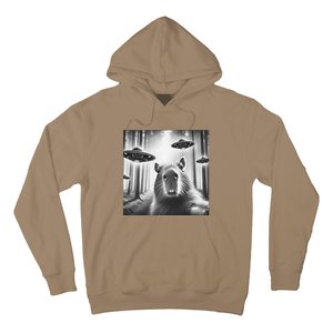 Funny Graphic Novelty Capybara Selfie With Ufo Weird Silly Hoodie