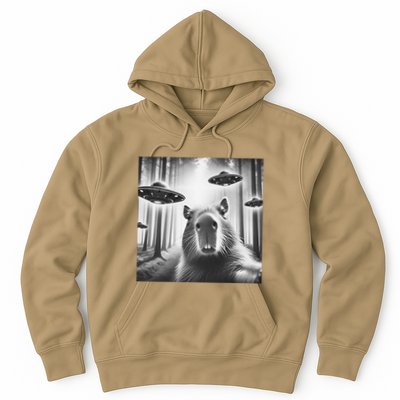 Funny Graphic Novelty Capybara Selfie With Ufo Weird Silly Hoodie