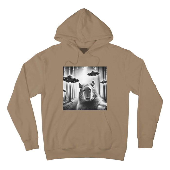 Funny Graphic Novelty Capybara Selfie With Ufo Weird Silly Hoodie