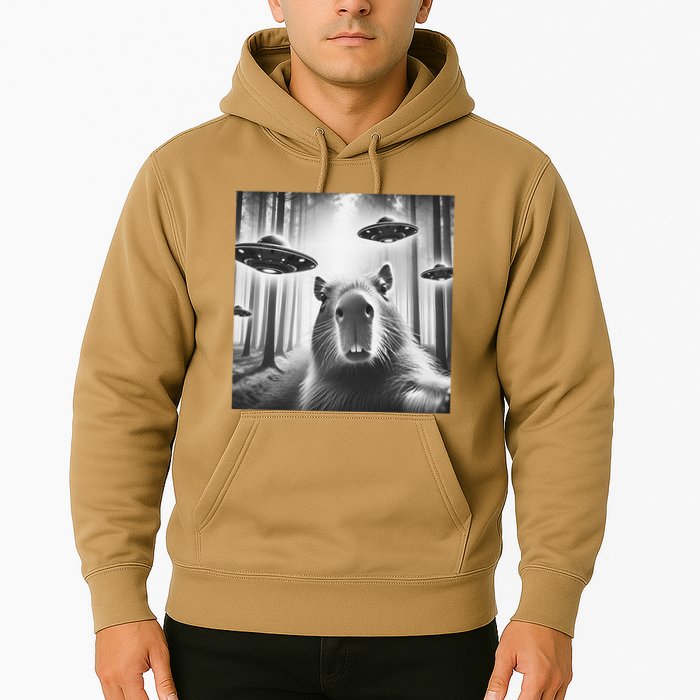 Funny Graphic Novelty Capybara Selfie With Ufo Weird Silly Hoodie