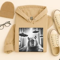 Funny Graphic Novelty Capybara Selfie With Ufo Weird Silly Hoodie