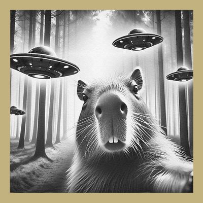 Funny Graphic Novelty Capybara Selfie With Ufo Weird Silly T-Shirt