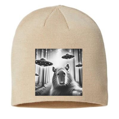 Funny Graphic Novelty Capybara Selfie With Ufo Weird Silly Sustainable Beanie