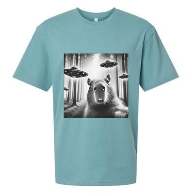 Funny Graphic Novelty Capybara Selfie With Ufo Weird Silly Sueded Cloud Jersey T-Shirt