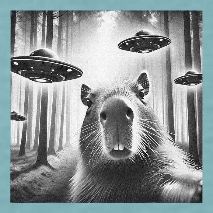 Funny Graphic Novelty Capybara Selfie With Ufo Weird Silly Sueded Cloud Jersey T-Shirt