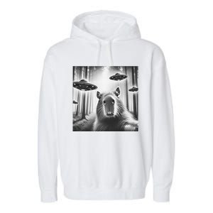 Funny Graphic Novelty Capybara Selfie With Ufo Weird Silly Garment-Dyed Fleece Hoodie