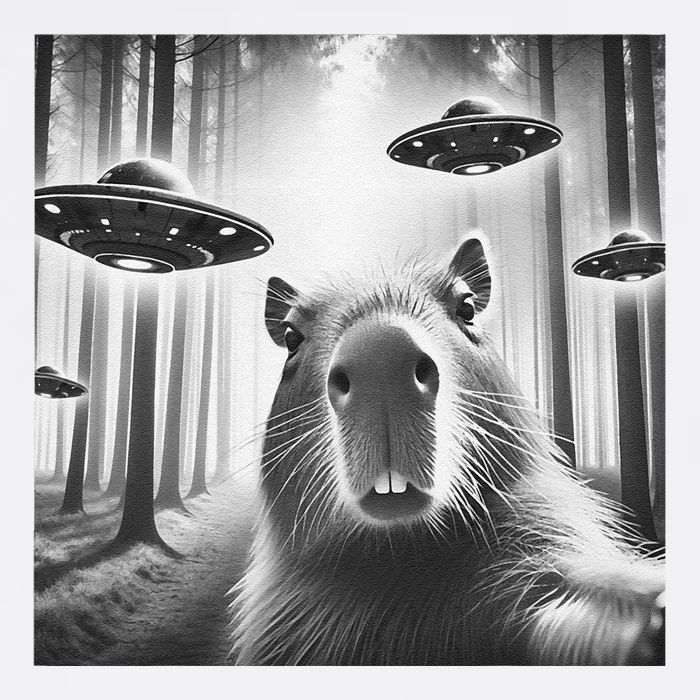 Funny Graphic Novelty Capybara Selfie With Ufo Weird Silly Garment-Dyed Sweatshirt