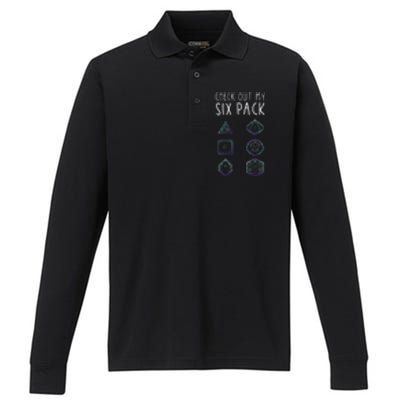 Funny Gamer Nerdy Gamer Check Out Six Pack Performance Long Sleeve Polo