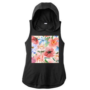 Flower Garden Nature Pattern Ladies PosiCharge Tri-Blend Wicking Draft Hoodie Tank