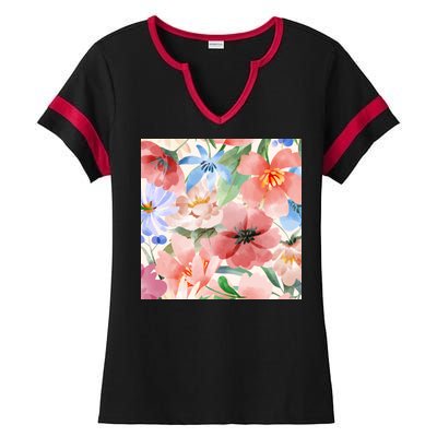 Flower Garden Nature Pattern Ladies Halftime Notch Neck Tee