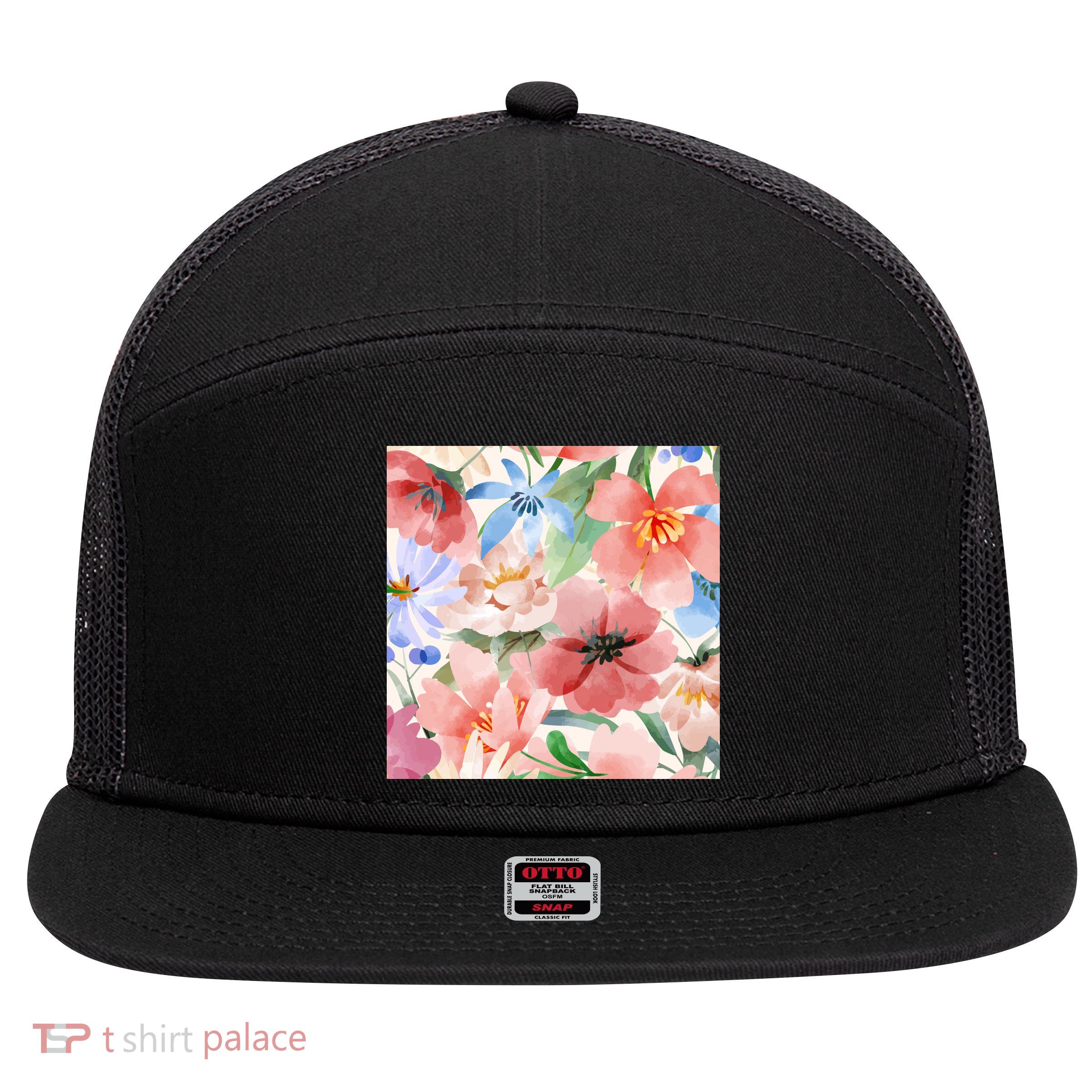 Flower Garden Nature Pattern 7 Panel Mesh Trucker Snapback Hat