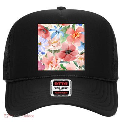Flower Garden Nature Pattern High Crown Mesh Back Trucker Hat