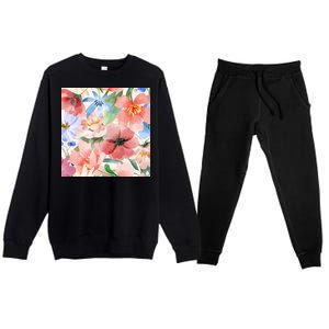 Flower Garden Nature Pattern Premium Crewneck Sweatsuit Set