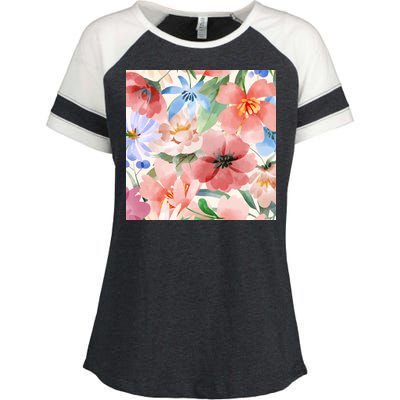 Flower Garden Nature Pattern Enza Ladies Jersey Colorblock Tee