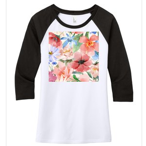 Flower Garden Nature Pattern Women's Tri-Blend 3/4-Sleeve Raglan Shirt