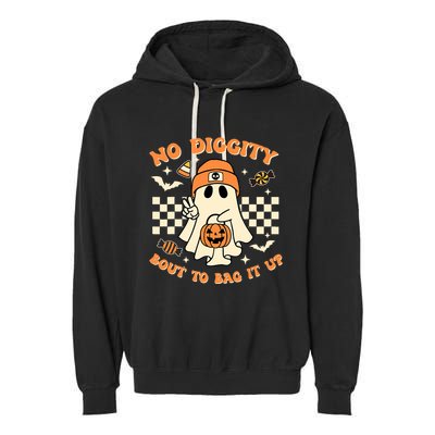 Funny Ghost No Diggity Bout To Bag It Up Spooky Halloween Garment-Dyed Fleece Hoodie