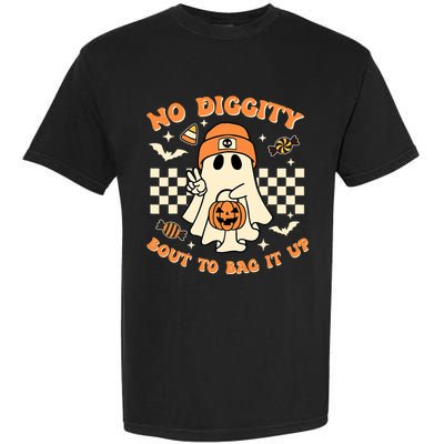 Funny Ghost No Diggity Bout To Bag It Up Spooky Halloween Garment-Dyed Heavyweight T-Shirt
