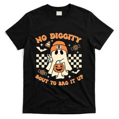 Funny Ghost No Diggity Bout To Bag It Up Spooky Halloween T-Shirt