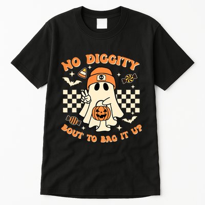 Funny Ghost No Diggity Bout To Bag It Up Spooky Halloween Tall T-Shirt