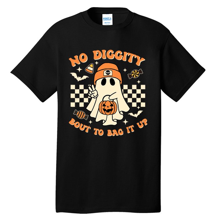 Funny Ghost No Diggity Bout To Bag It Up Spooky Halloween Tall T-Shirt