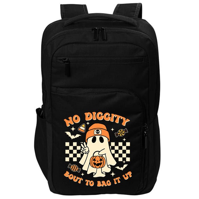 Funny Ghost No Diggity Bout To Bag It Up Spooky Halloween Impact Tech Backpack