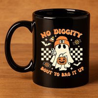 Funny Ghost No Diggity Bout To Bag It Up Spooky Halloween 11oz C Handle Ceramic Mug