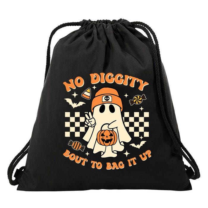 Funny Ghost No Diggity Bout To Bag It Up Spooky Halloween Drawstring Bag