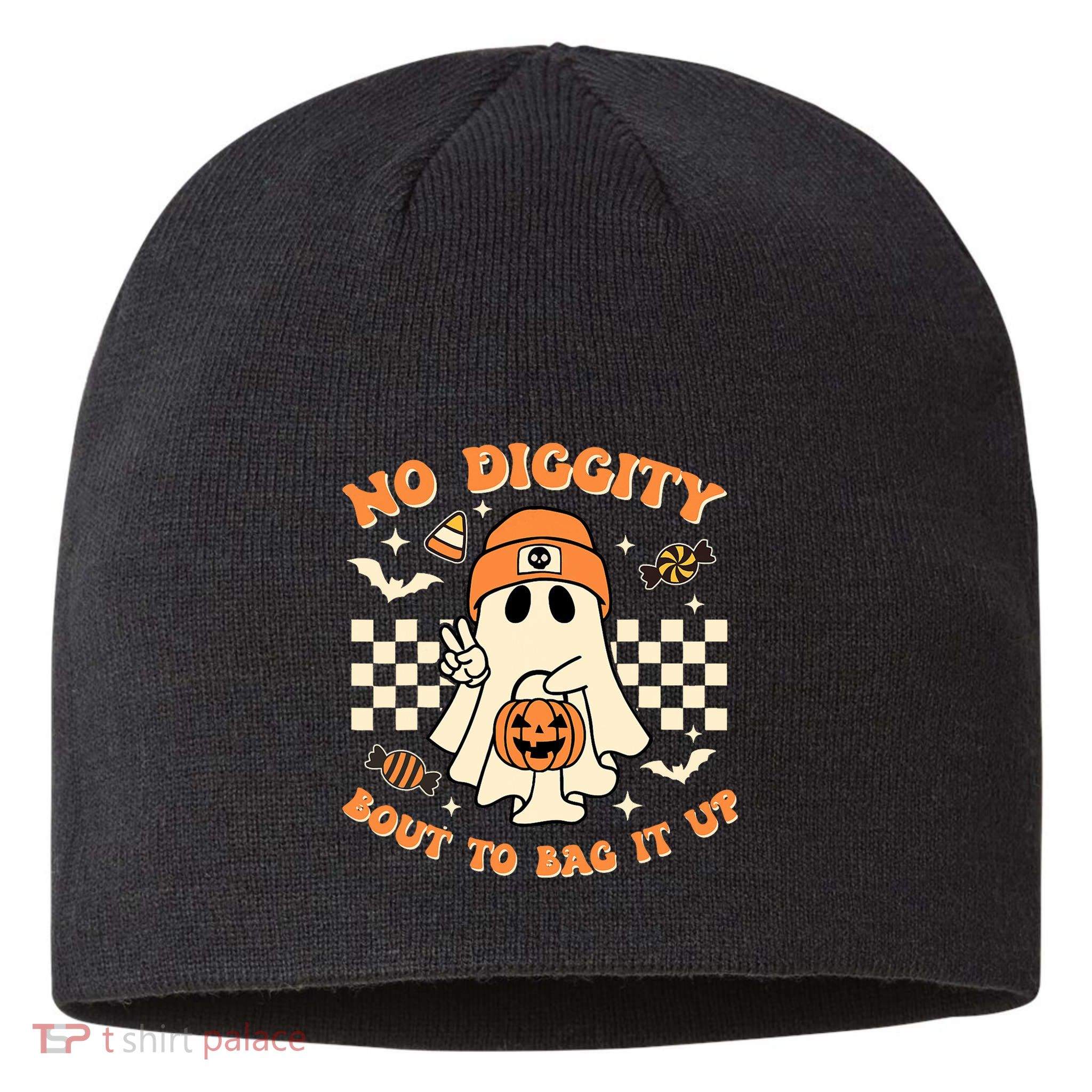 Funny Ghost No Diggity Bout To Bag It Up Spooky Halloween Sustainable Beanie