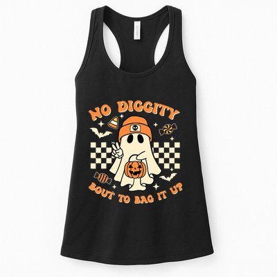 Funny Ghost No Diggity Bout To Bag It Up Spooky Halloween Womens Tank Top