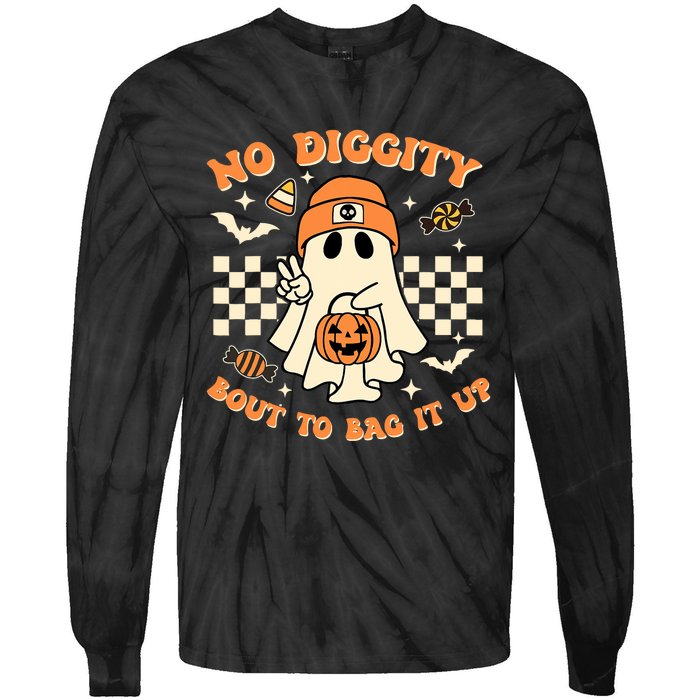 Funny Ghost No Diggity Bout To Bag It Up Spooky Halloween Tie-Dye Long Sleeve Shirt