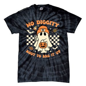 Funny Ghost No Diggity Bout To Bag It Up Spooky Halloween Tie-Dye T-Shirt