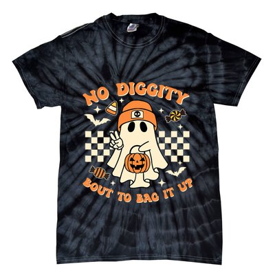 Funny Ghost No Diggity Bout To Bag It Up Spooky Halloween Tie-Dye T-Shirt