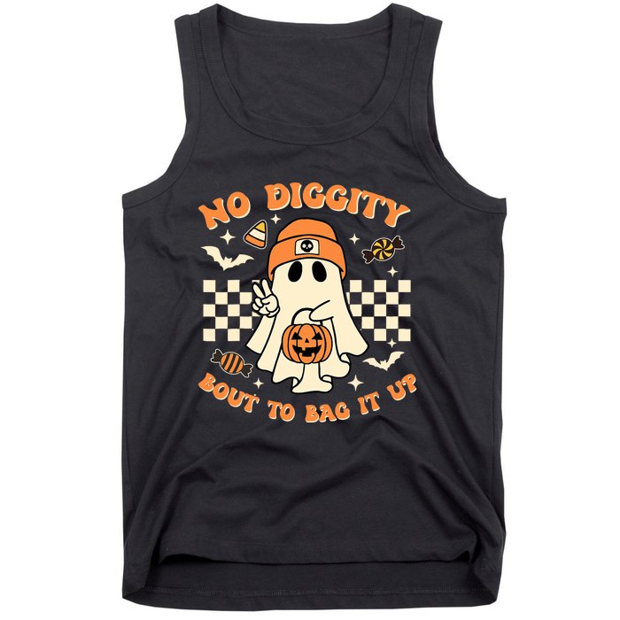 Funny Ghost No Diggity Bout To Bag It Up Spooky Halloween Tank Top