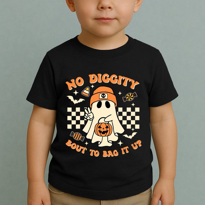 Funny Ghost No Diggity Bout To Bag It Up Spooky Halloween Toddler T-Shirt