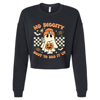 Funny Ghost No Diggity Bout To Bag It Up Spooky Halloween Cropped Pullover Crew