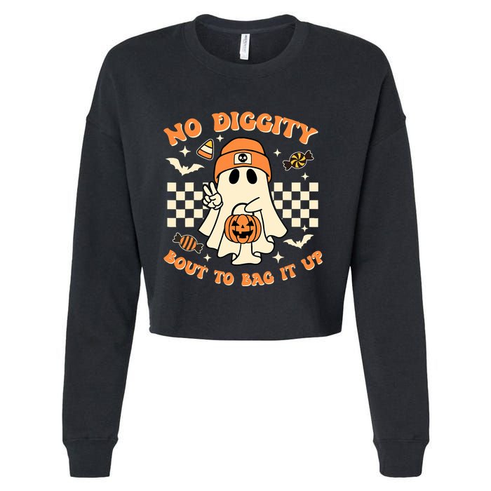 Funny Ghost No Diggity Bout To Bag It Up Spooky Halloween Cropped Pullover Crew