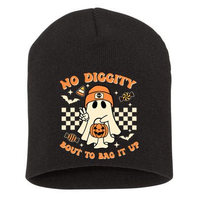 Funny Ghost No Diggity Bout To Bag It Up Spooky Halloween Short Acrylic Beanie