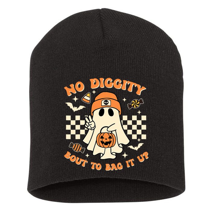 Funny Ghost No Diggity Bout To Bag It Up Spooky Halloween Short Acrylic Beanie