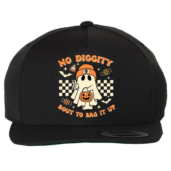 Funny Ghost No Diggity Bout To Bag It Up Spooky Halloween Wool Snapback Cap