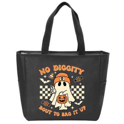 Funny Ghost No Diggity Bout To Bag It Up Spooky Halloween Zip Tote Bag