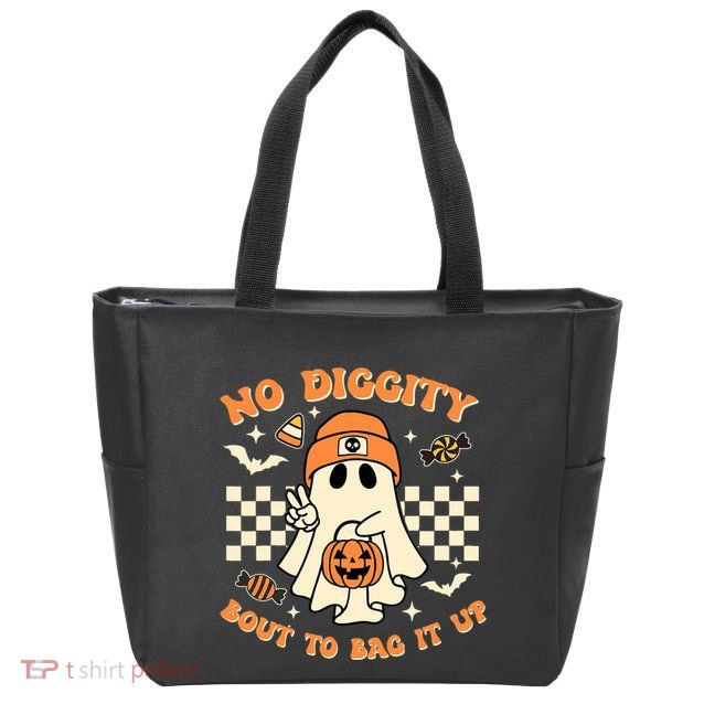 Funny Ghost No Diggity Bout To Bag It Up Spooky Halloween Zip Tote Bag