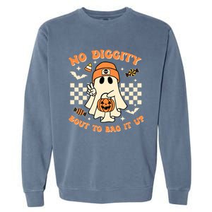 Funny Ghost No Diggity Bout To Bag It Up Spooky Halloween Garment-Dyed Sweatshirt