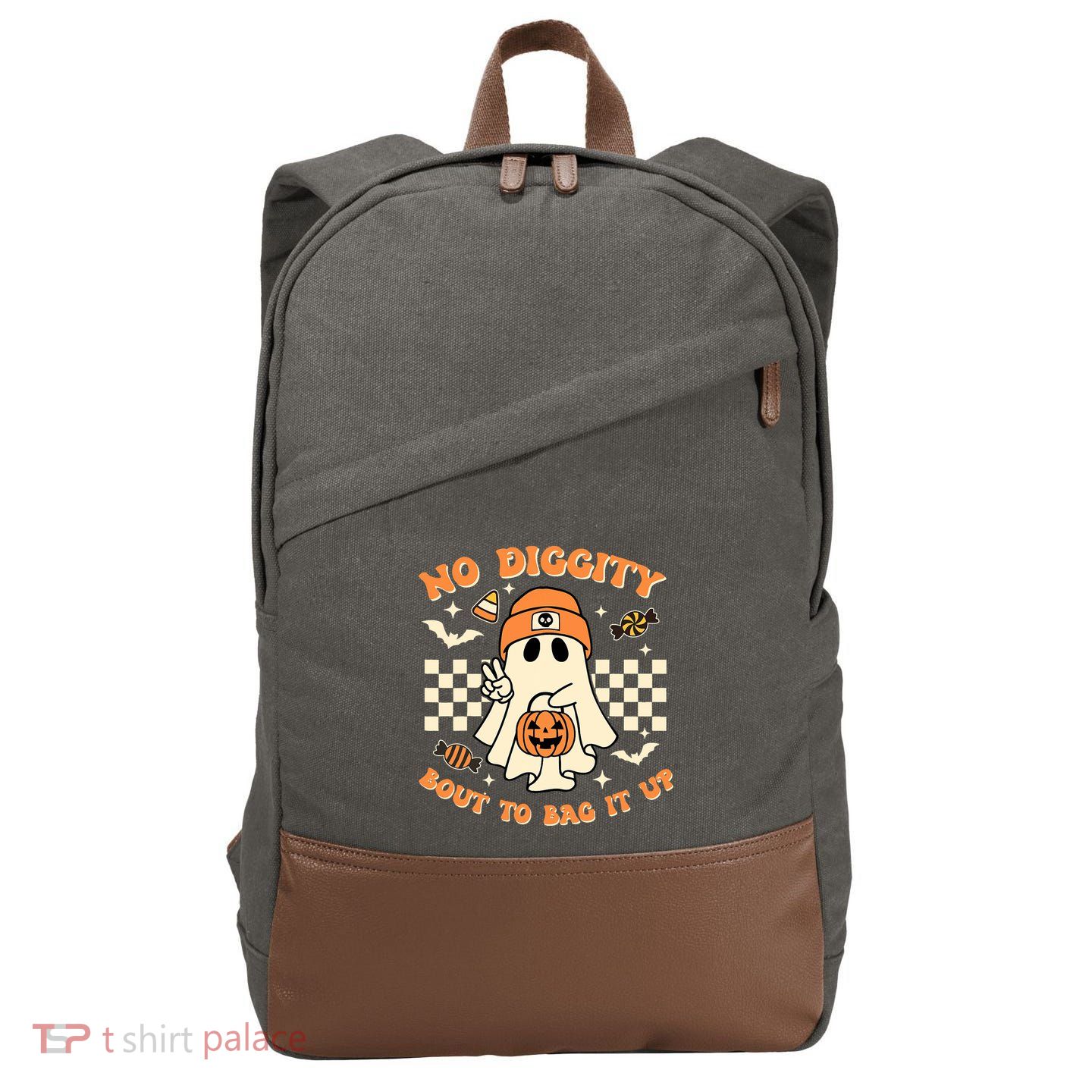 Funny Ghost No Diggity Bout To Bag It Up Spooky Halloween Cotton Canvas Backpack