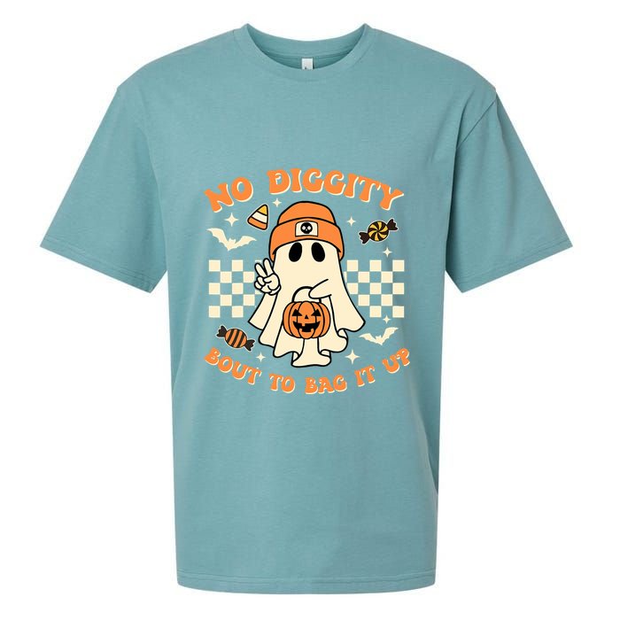 Funny Ghost No Diggity Bout To Bag It Up Spooky Halloween Sueded Cloud Jersey T-Shirt
